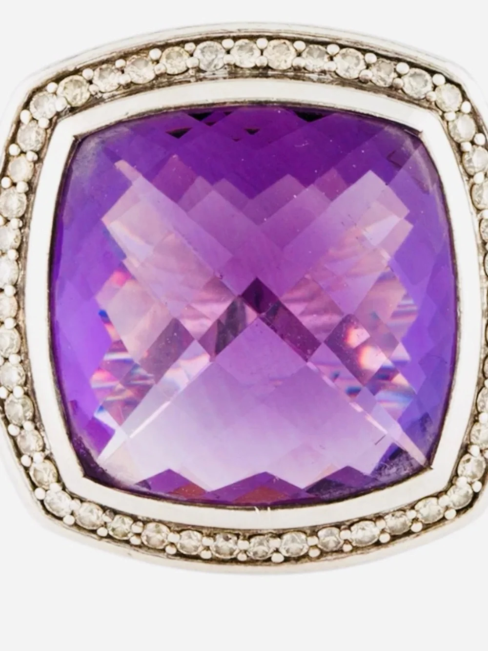David Yurman Amethyst and Diamond Sterling Silver Ring - Size 7.5 -